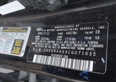 2012 Kia Optima Sx z USA, uszkodzony, nr VIN 5XXGR4A69CG071635